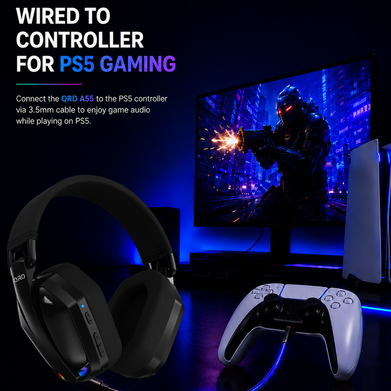 Carregue imagem no visualizador da galeriaFone de ouvido gamer sem fio QRD A55 2,4 GHz