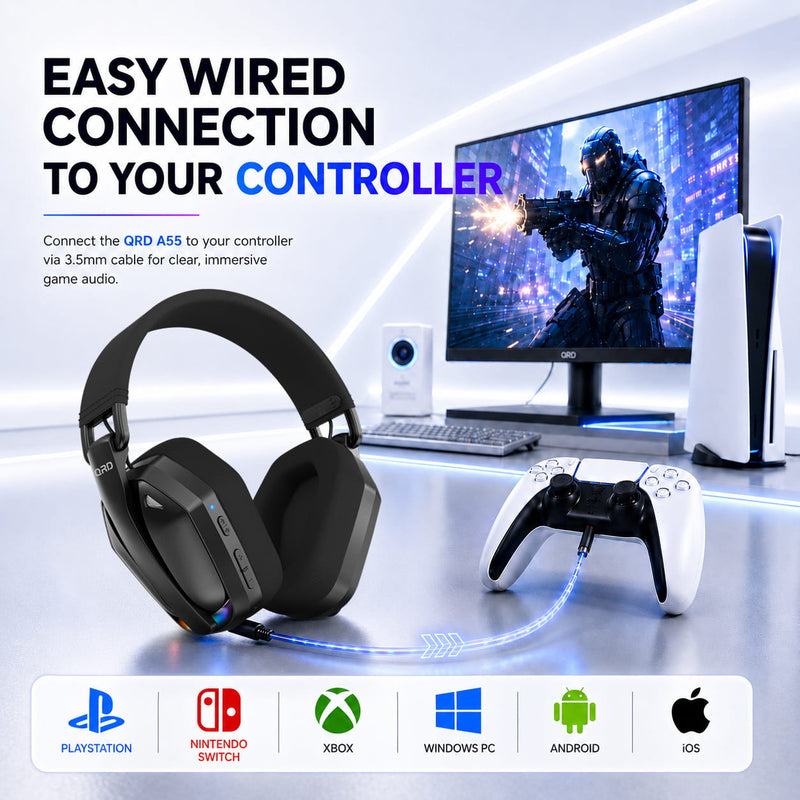 Carregue imagem no visualizador da galeriaFone de ouvido gamer sem fio QRD A55 2,4 GHz
