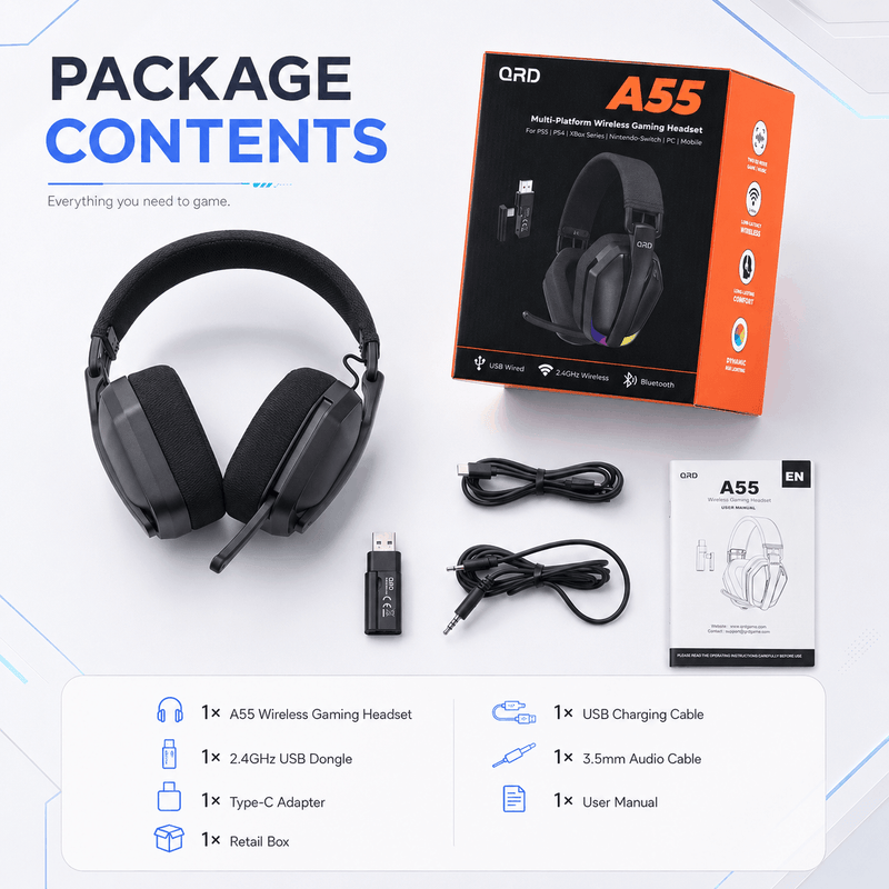 Carregue imagem no visualizador da galeriaFone de ouvido gamer sem fio QRD A55 2,4 GHz
